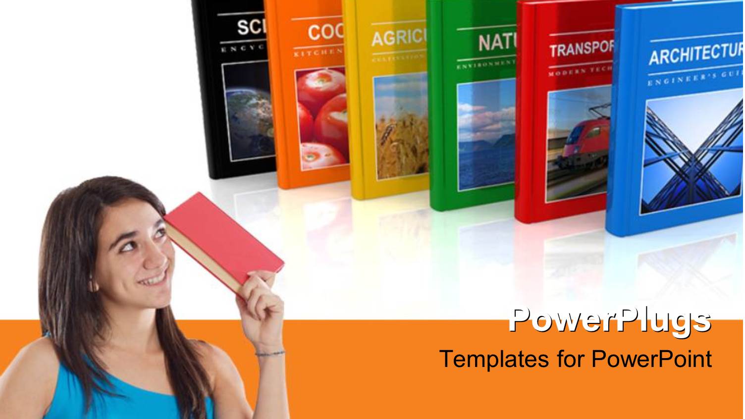 a Girl with a Book and a Number of Books in Background