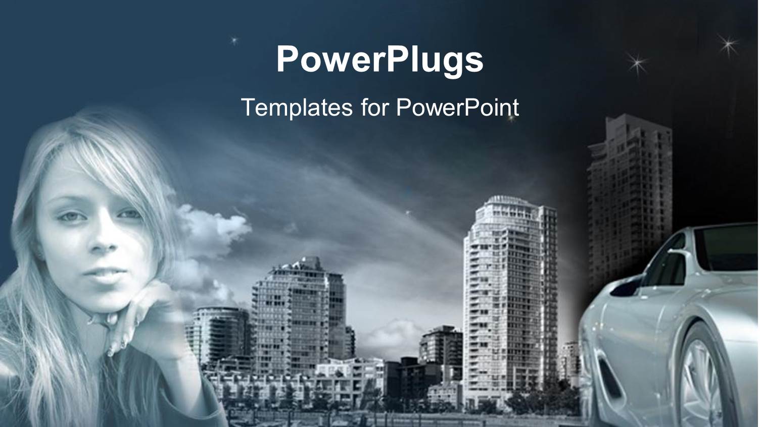 a Girl with a Car and Skyscrapers in the Background