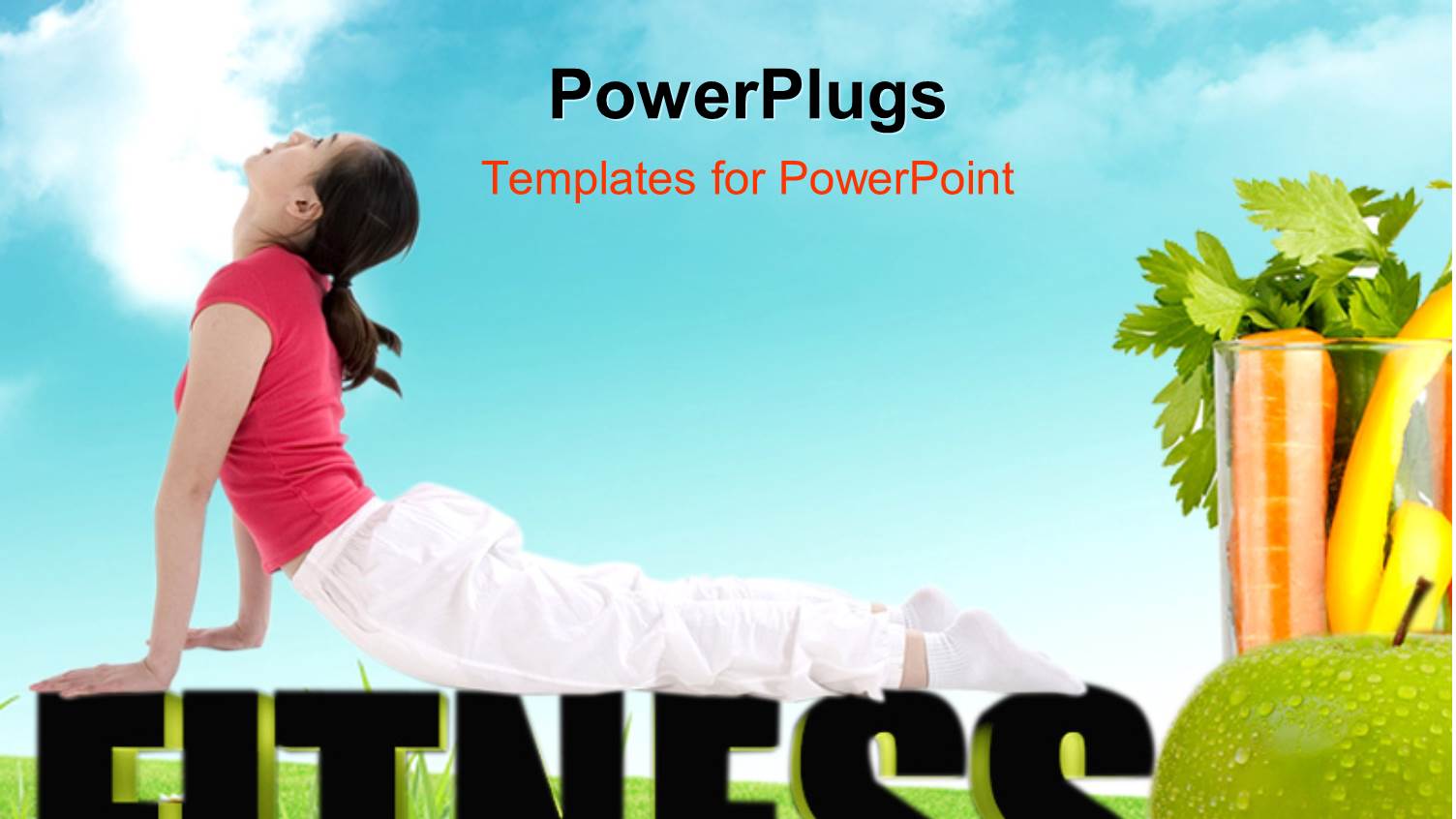 a Girl Exercising and Vegetables with Clouds in the Background