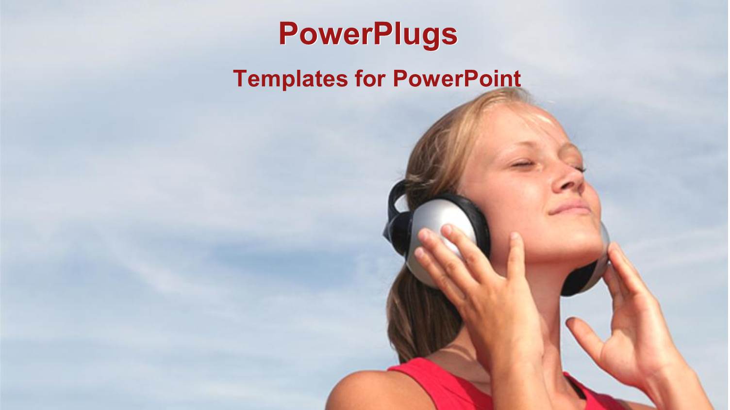 a Girl Listening to Music with Clouds in the Background