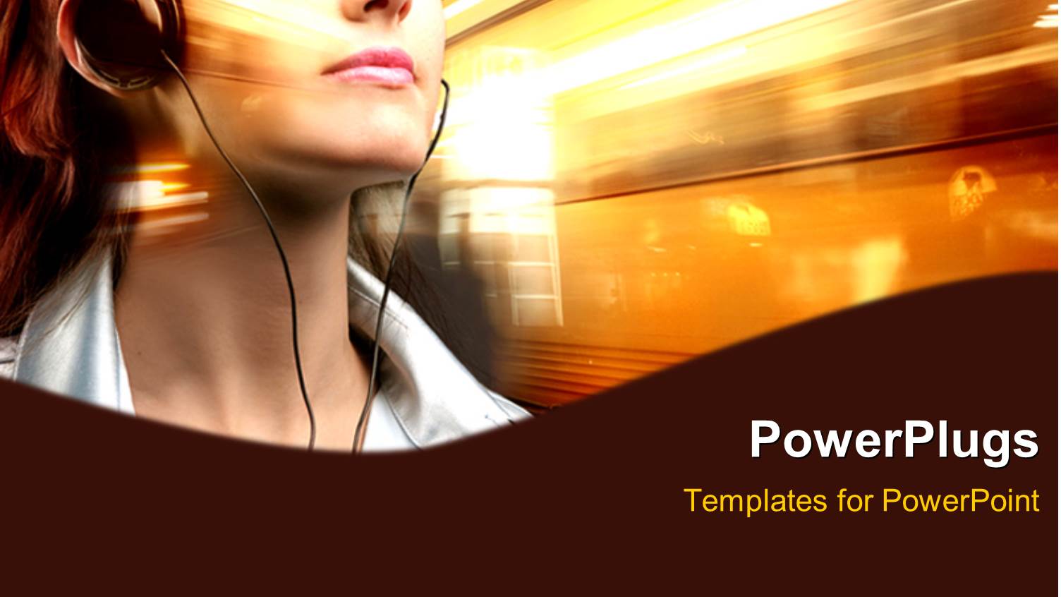 a Girl Listening to Music with Golden Background