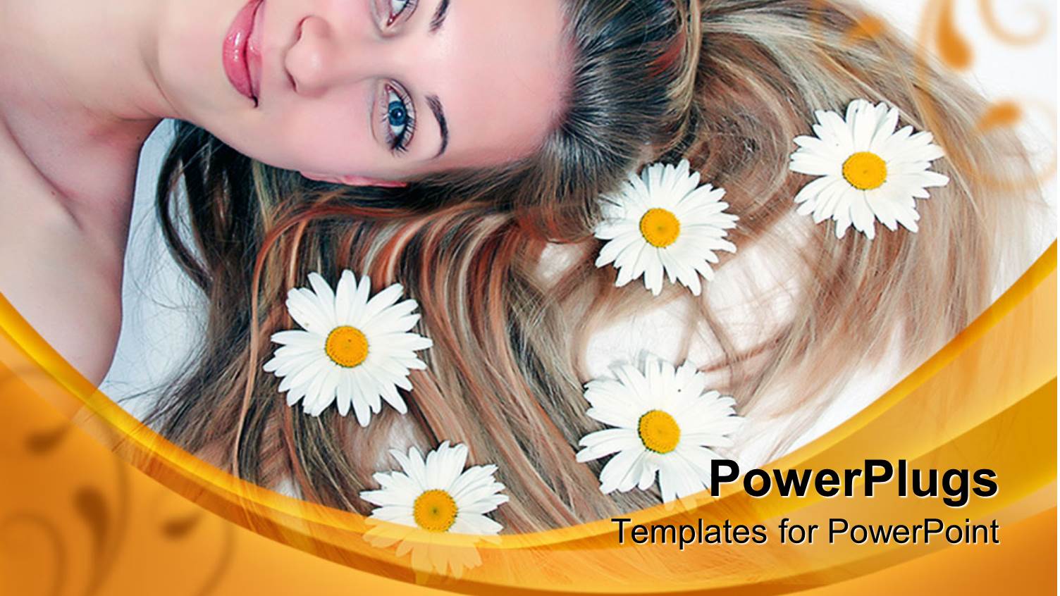 a Girl with a Lot of Flowers and White Background