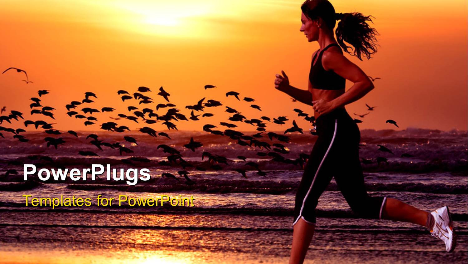 a Girl Running on the Beach with Sea in the Background