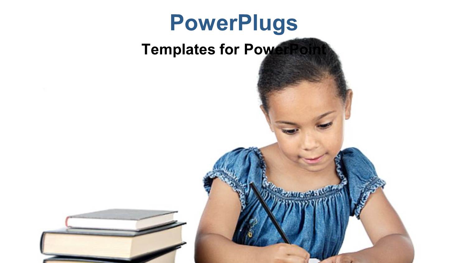 Girl Student Writing with Pencil on Paper Beside Stack of Books, Education, Learning, Teaching, School