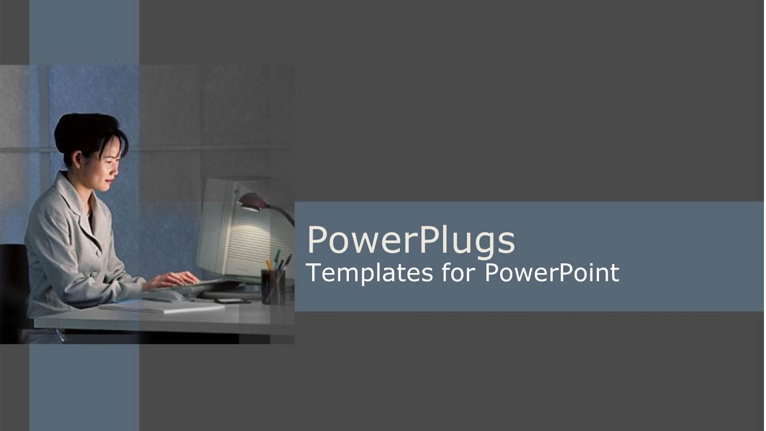 a Girl Working on the Computer with Grayish Background