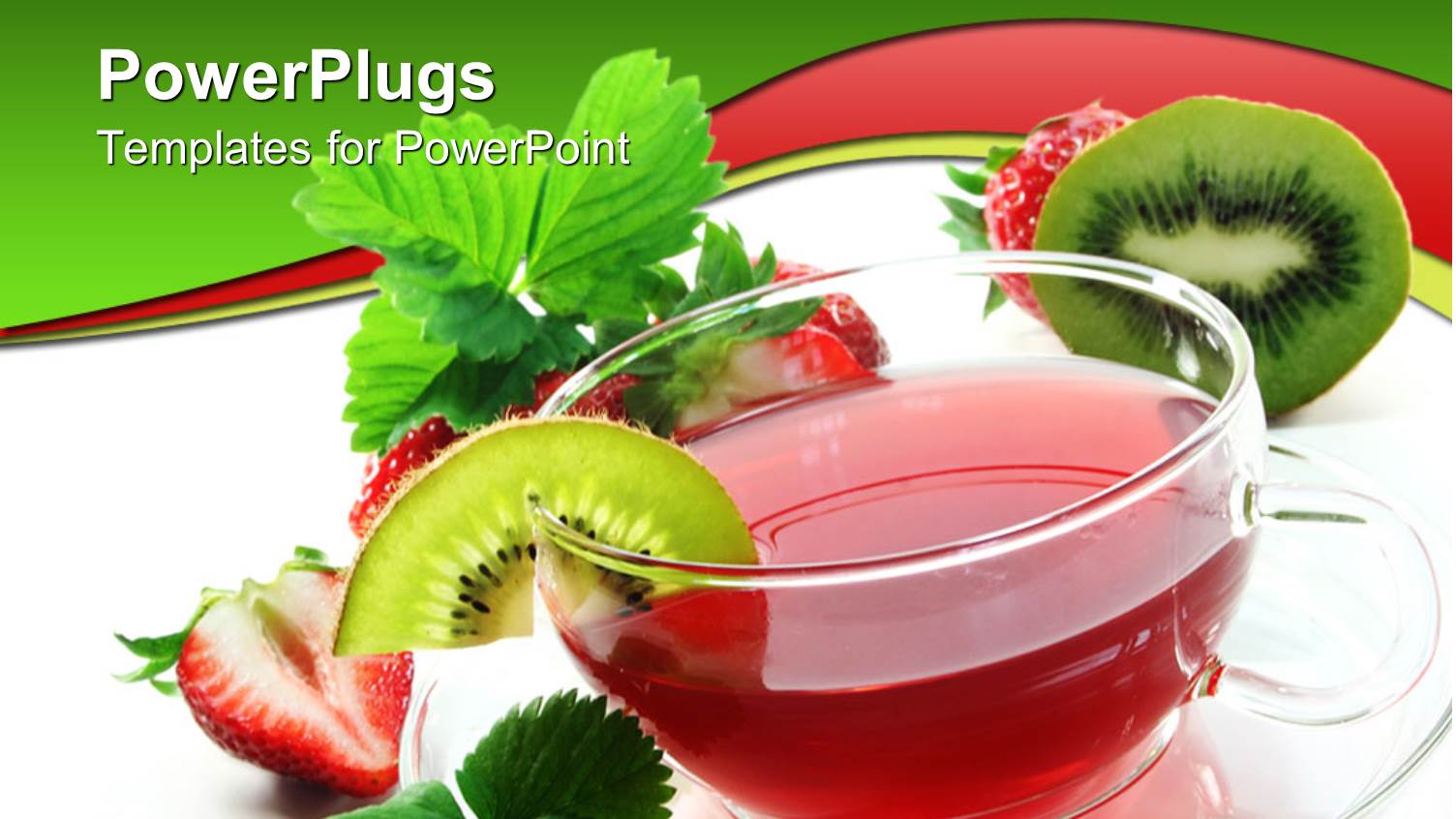 Glass Tea Cup and Saucer, Red Tea, Strawberry, Kiwi, Mint