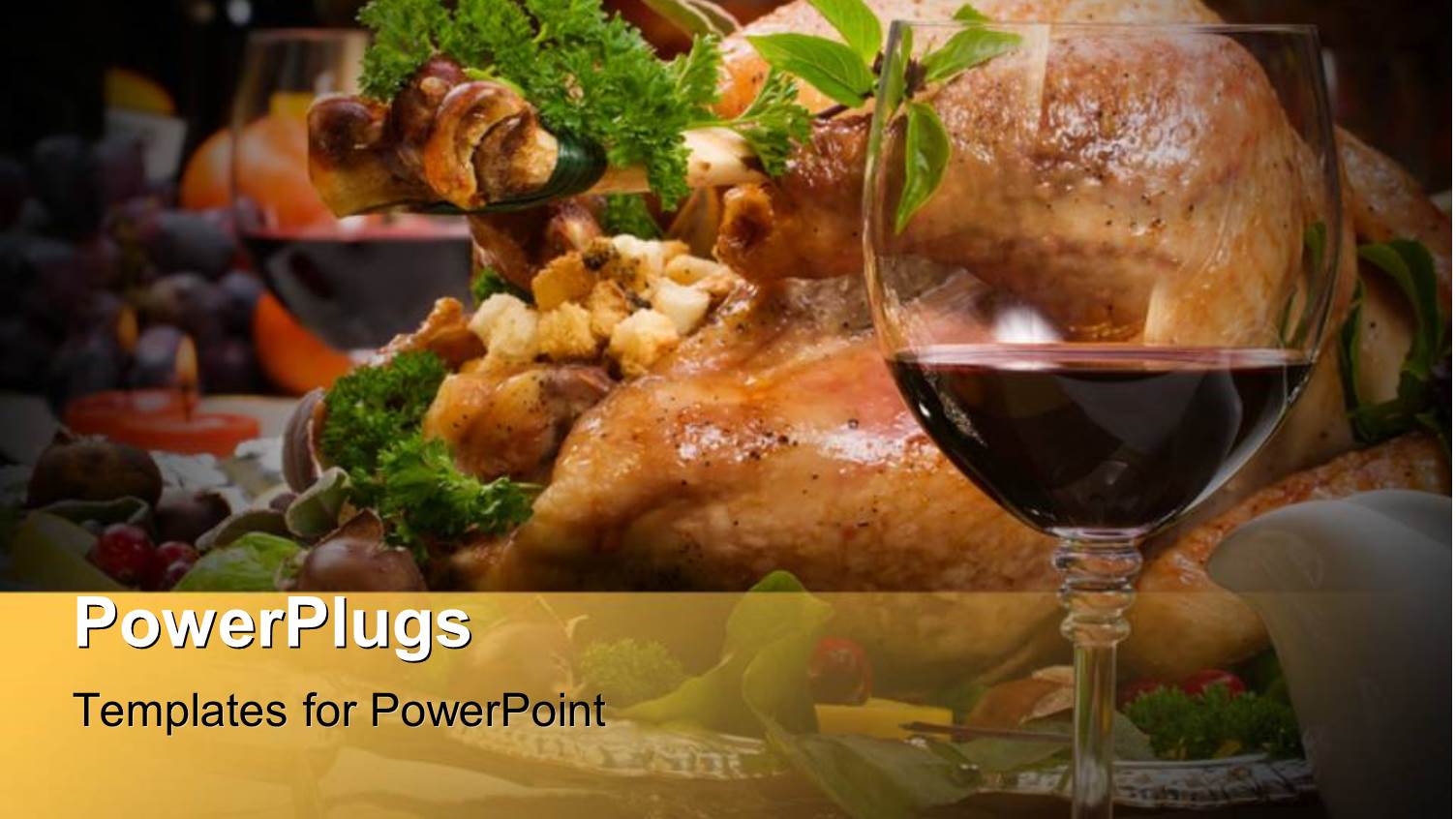 a Glass of Vine with a Turkey in the Background