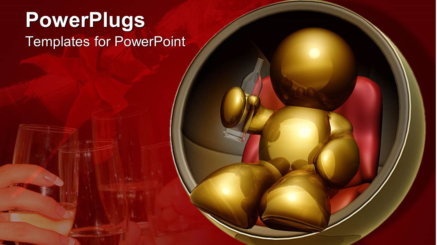 Glasses with Champagne Cheering with a Gold Colored 3D Character