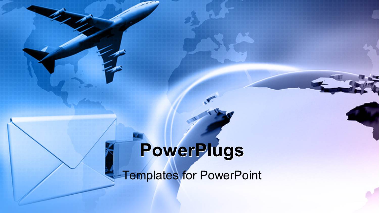 Global Connection Depiction with Airplane and Envelope Over World Map