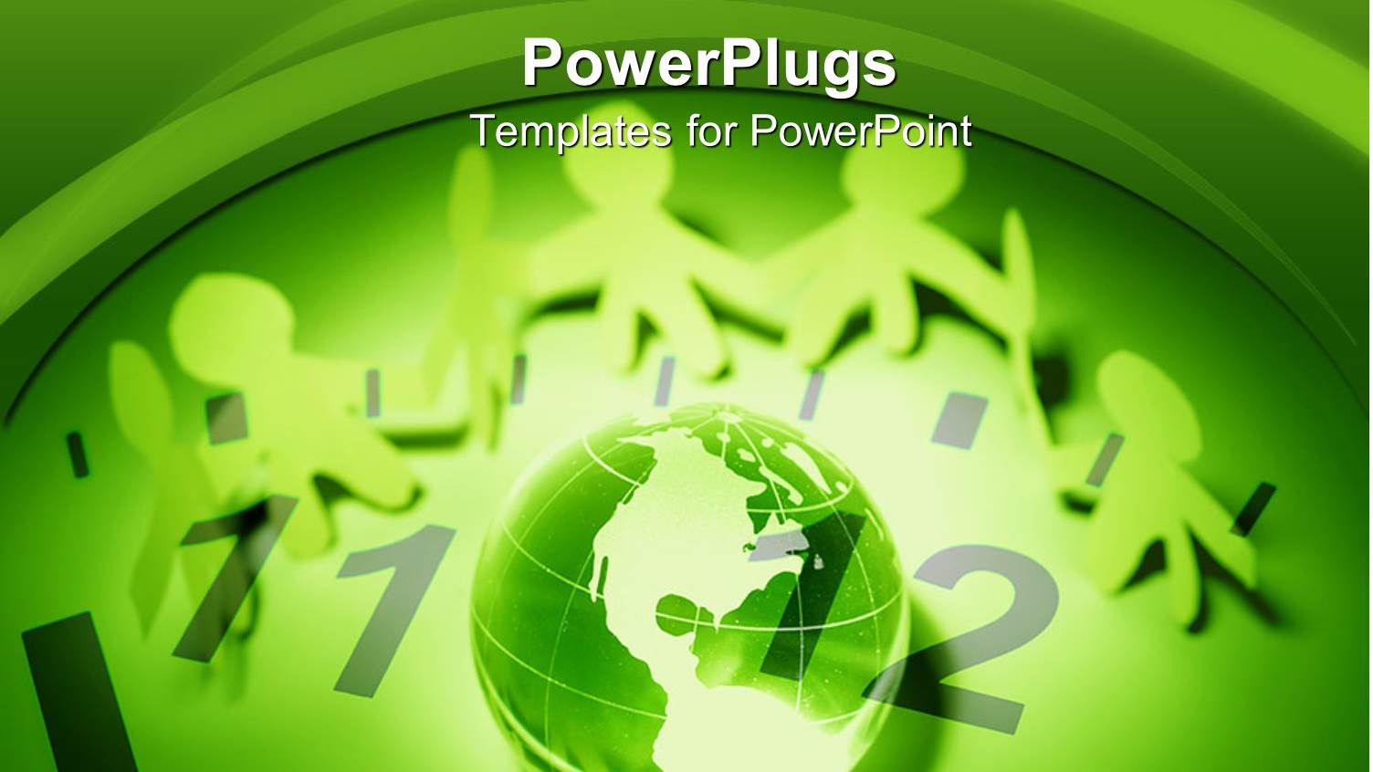 Global Environment Business Theme with Paper People Holding Hands, World Globe and Clock