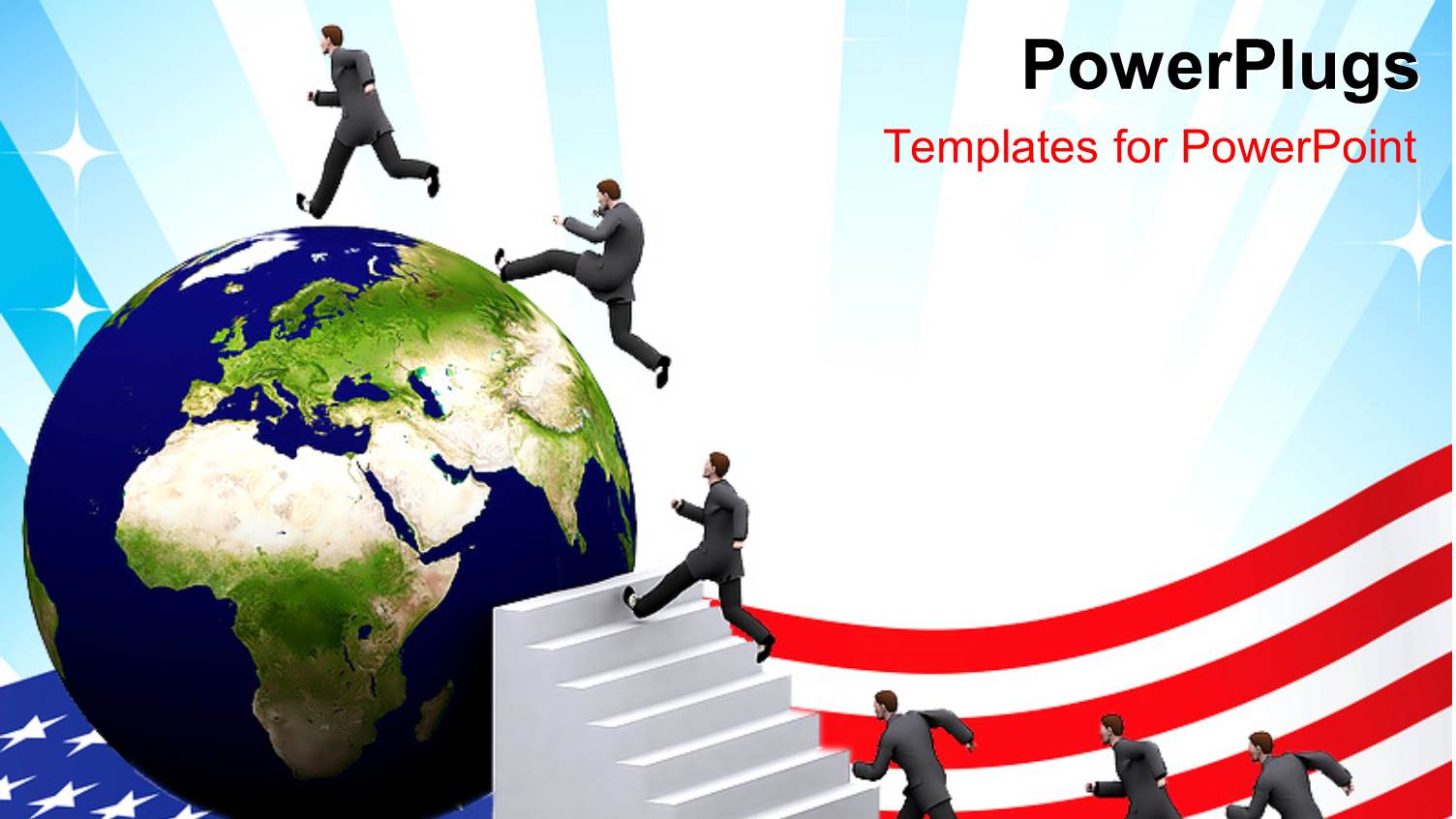 a Globe in the Background and People Running