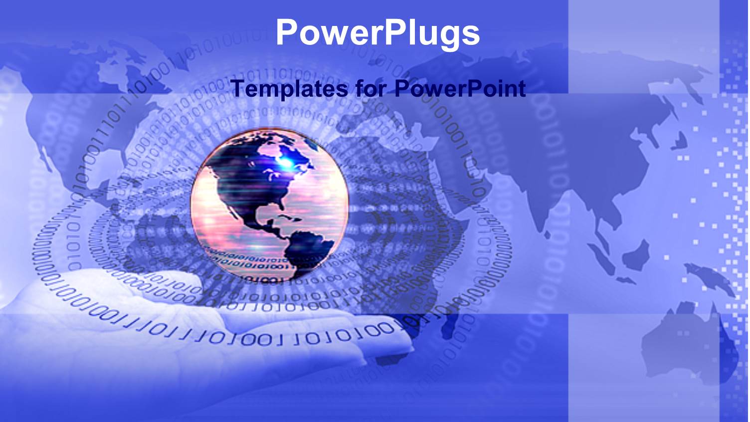 Globe Hovering Above Outstretched Hand on World Map Background with Binary Numbers
