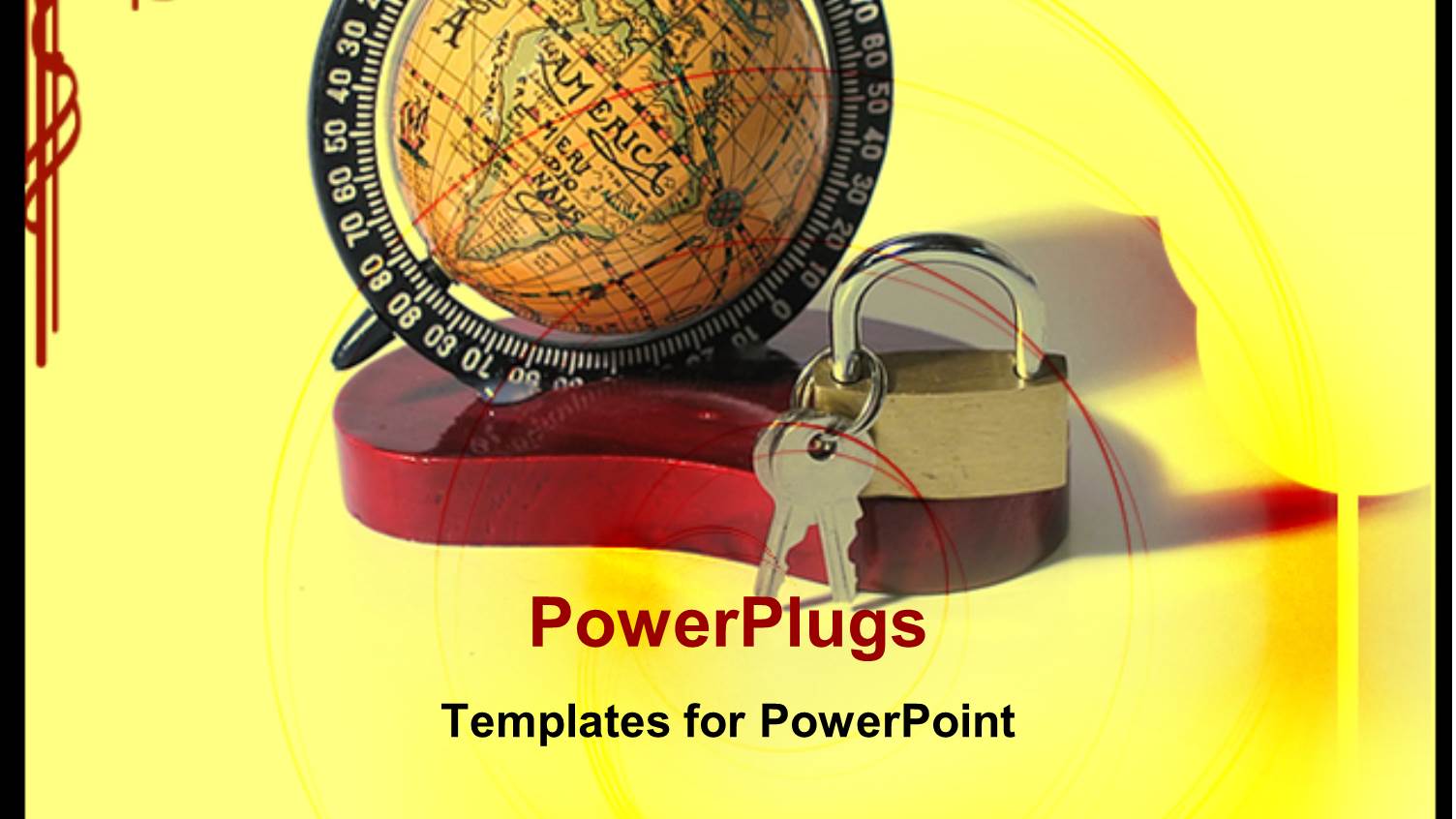 a Globe and a Padlock with Keys on Athick Red Surface