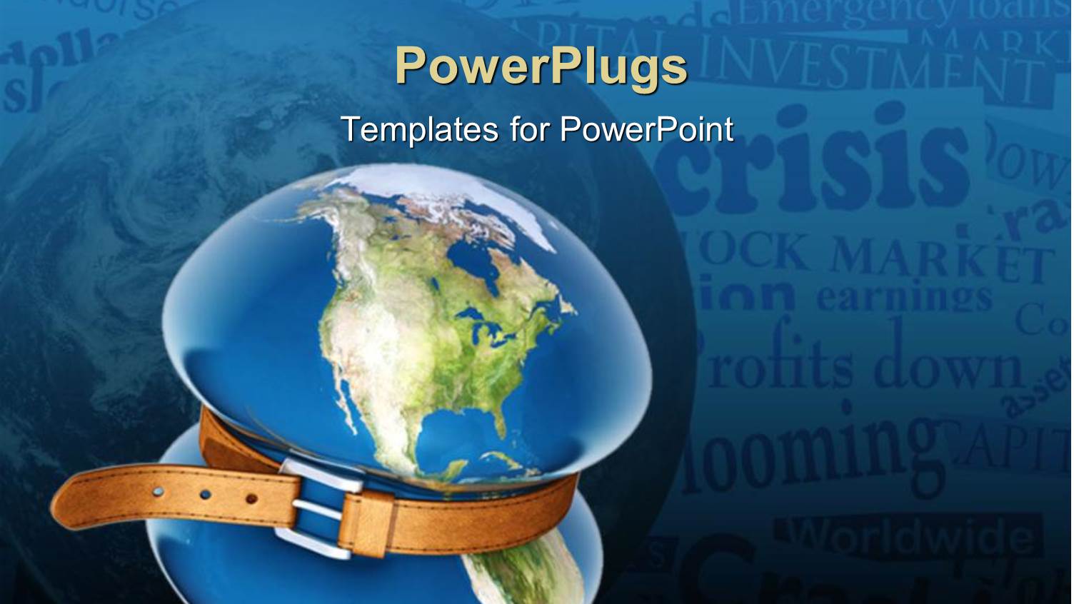 Globe Tightened with the Belt Over Background with Words Related to Financial Crisis