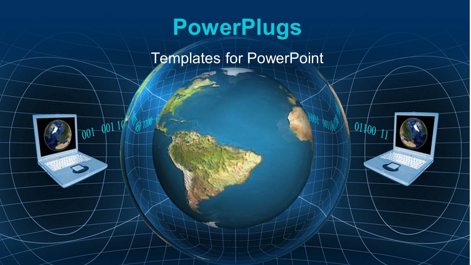 a Globe with Two Laptops and Bluish Background