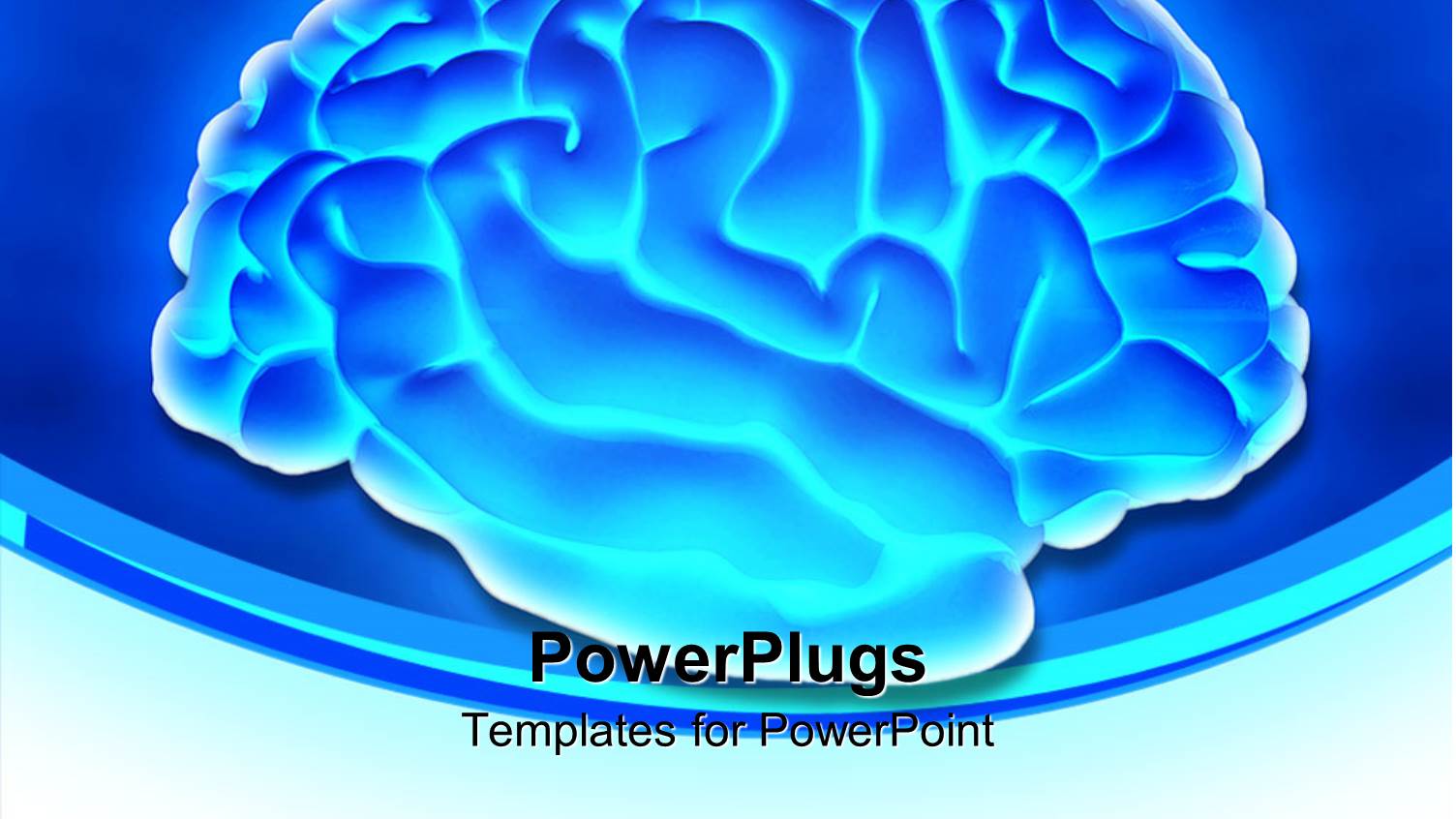 Glowing 3D Depiction of Human Brain with Silver Margins on Blue Background
