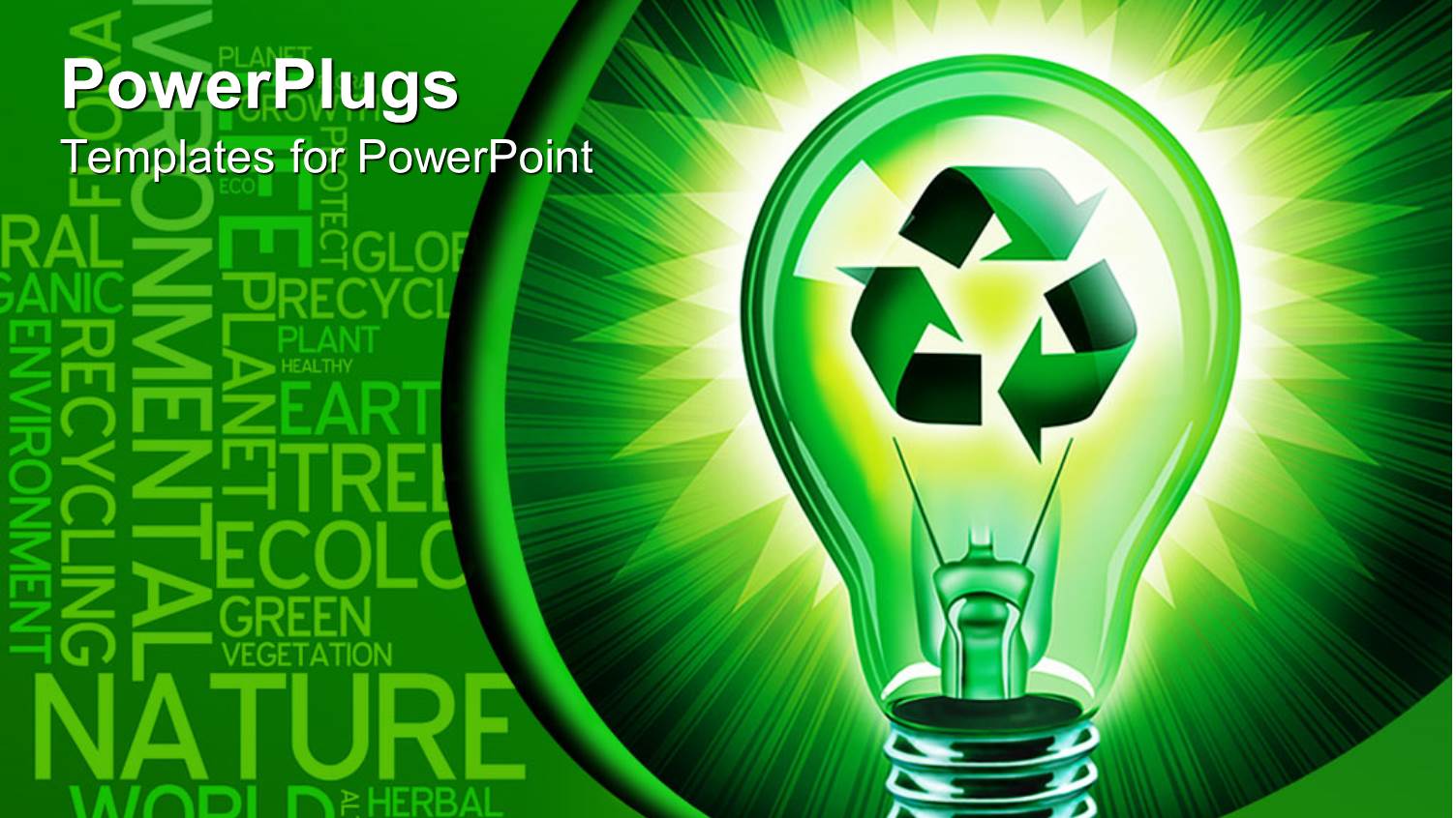 Glowing Bulb with Recycle Sign Inside in Green Background