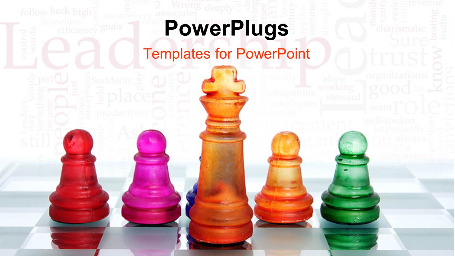 Glowing Chess Board with Colored Chess Pieces and King Piece Leading