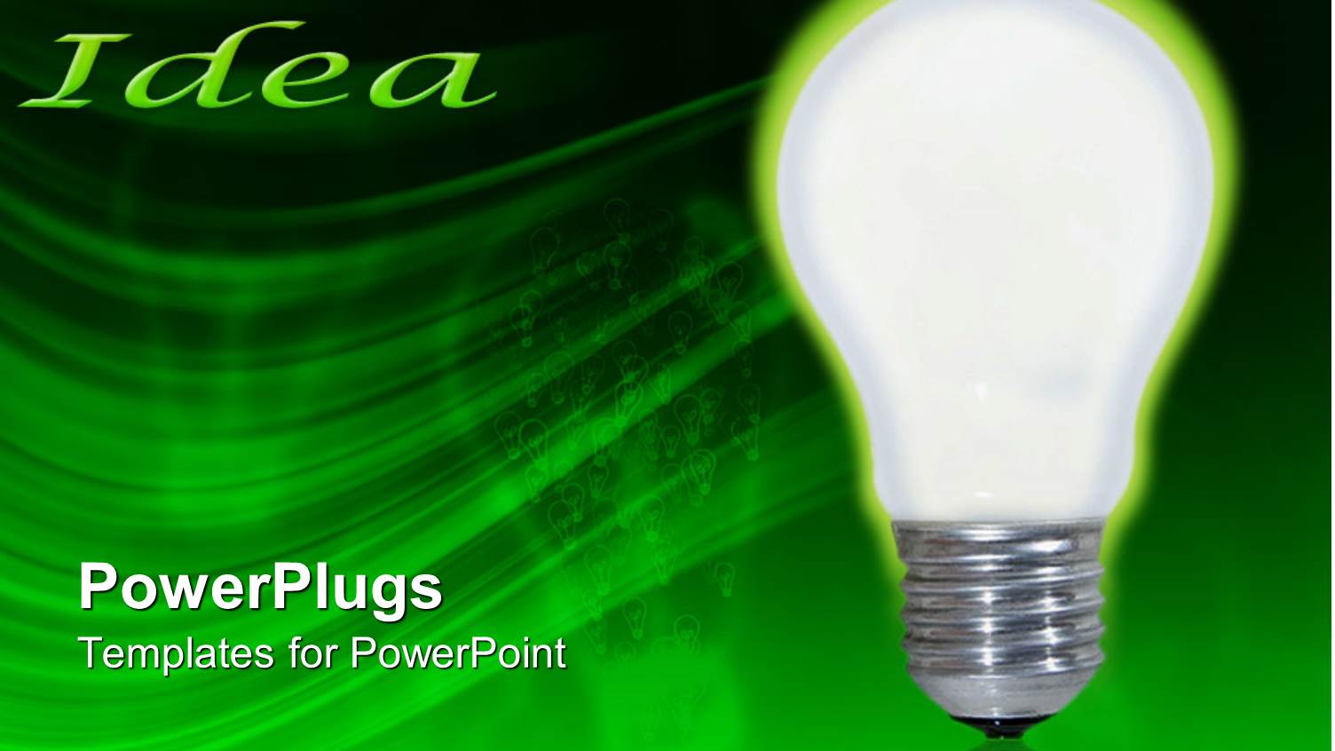 Glowing Classic Light Bulb and Green big Idea on Green and Black Background