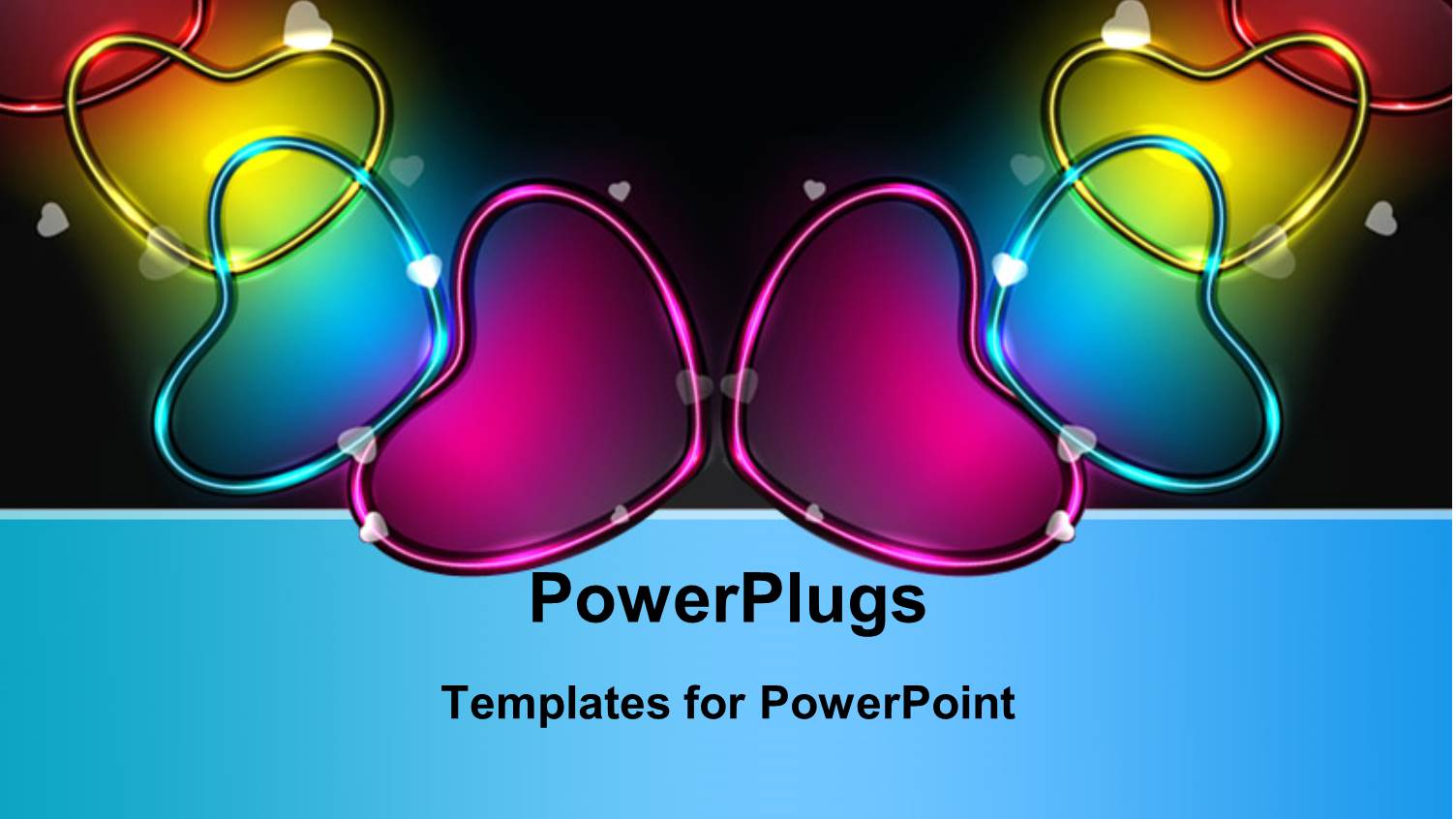 Glowing Colorful Heart Shaped Symbols Over Black Background