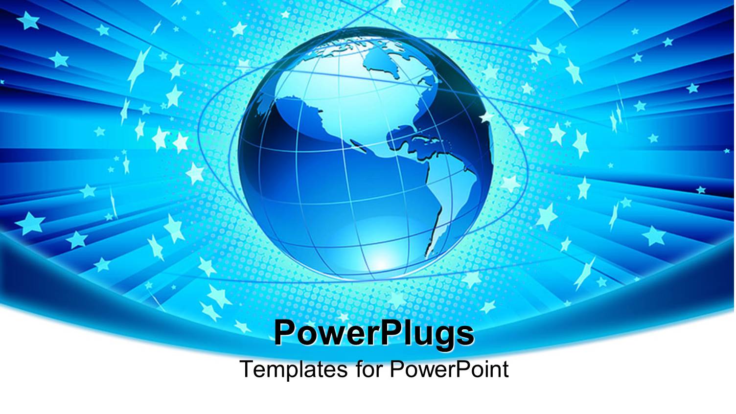 Glowing Globe with Abstract Lines Surrounding it and Stars on Blue Background