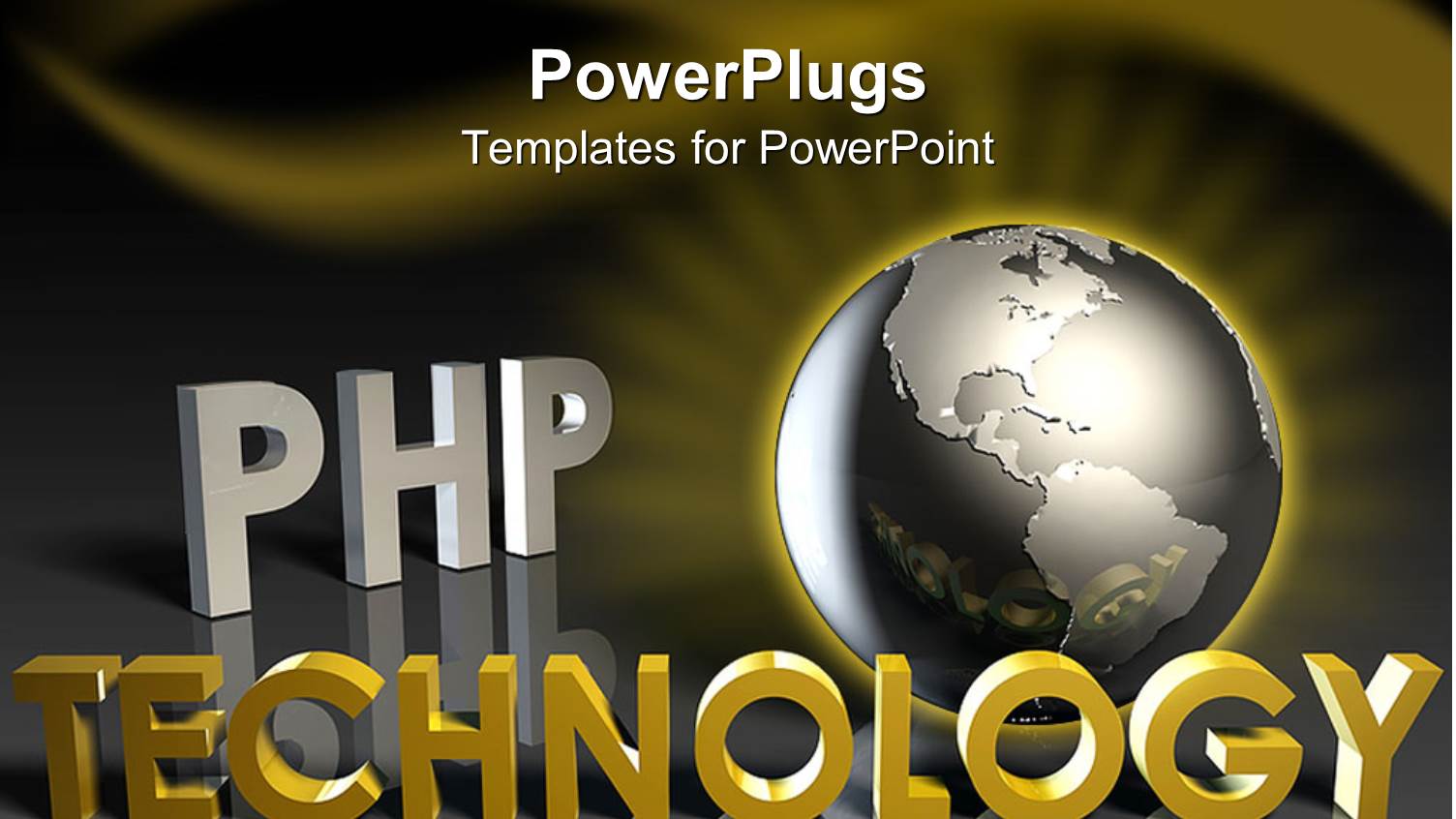 Glowing Metallic Gray Globe Framed by Glowing Golden Rays, Php Technology