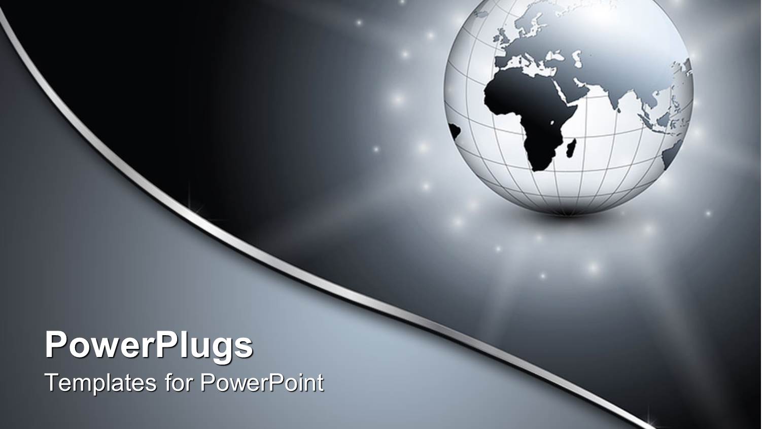 Glowing Metallic Gray Globe on Sparkling Stardust on Gradient Gray Background