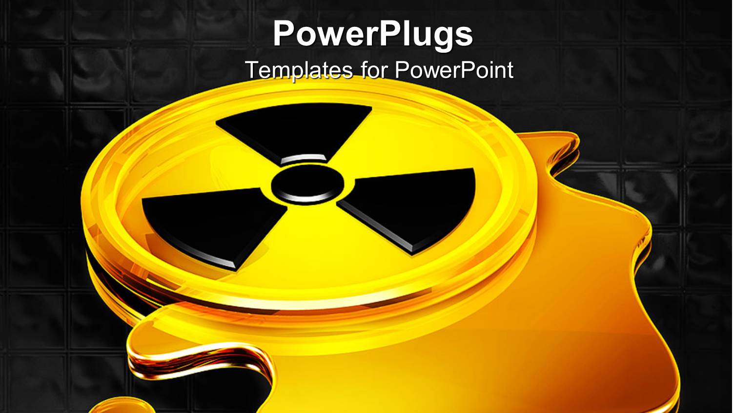 Glowing Yellow Black Radiation Warning Symbol with Puddle Liquid Leak and Black Background