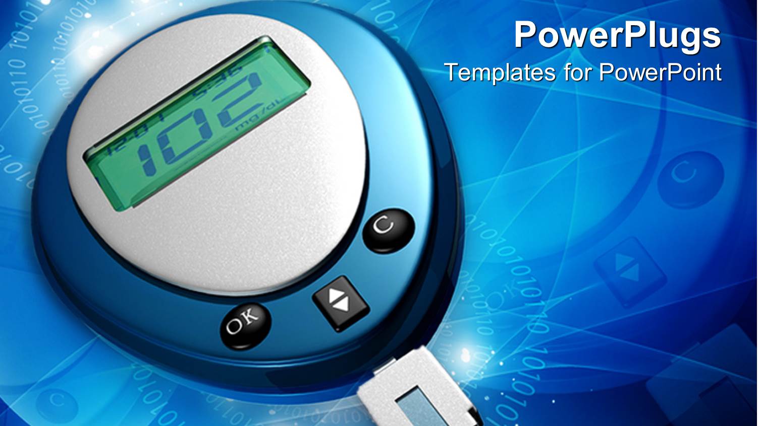 Glucometer Showing 102 Glucose Level in Blue Color Background
