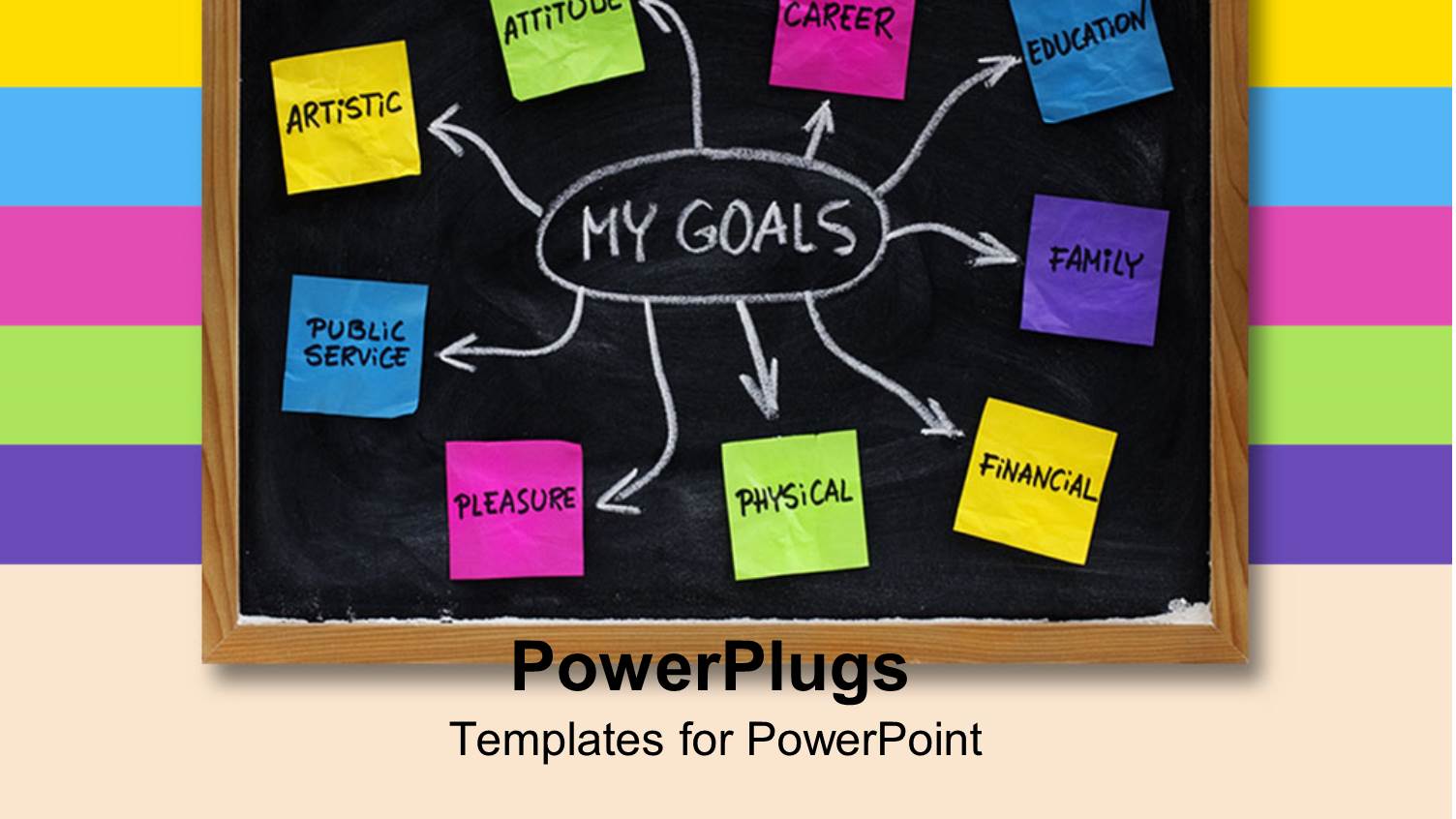 Goal Map with Colorful Sticky Notes on Black Board with White Chalk