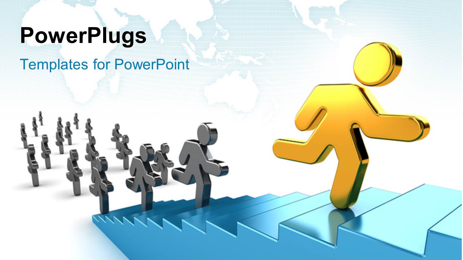 some Gold and Black Characters Running on a Blue Stairs with the Gold One Leading