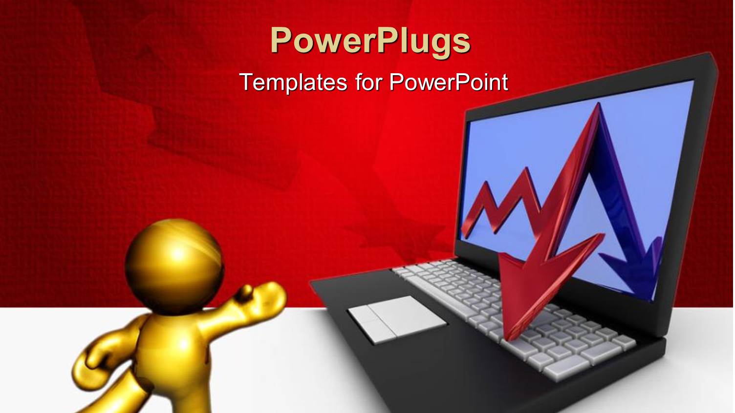 a Gold Colored 3D Human Character Pointing at an Open Laptop