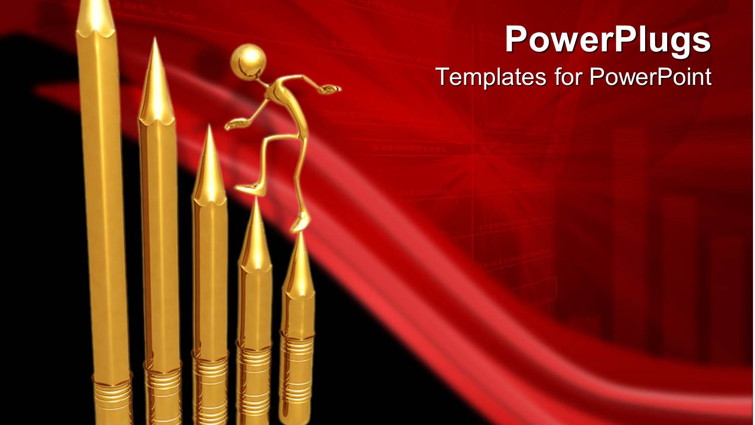 a Gold Colored 3D Human Character Climbing Five Gold Pencils