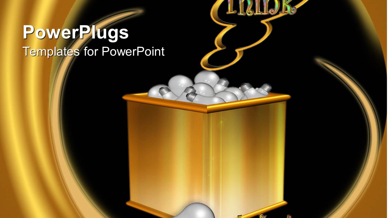 Gold Colored Box Filled Up with Light Bulbs with  THINK Text