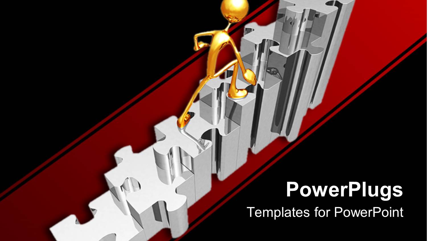 a Gold Colored Character Walking on Silver Puzzle Pieces