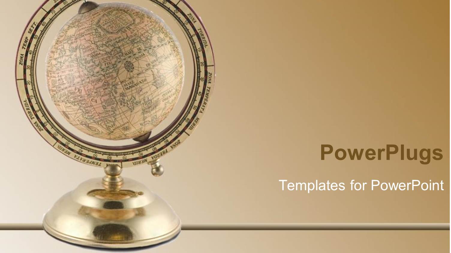 Gold Colored Earth Globe on a Stand on a Brown Background