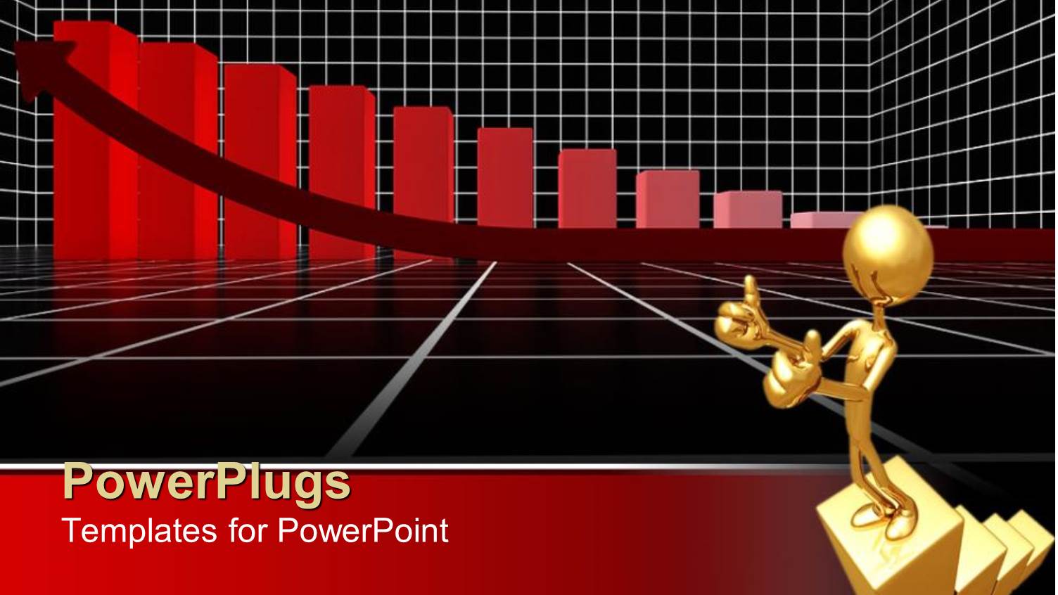 Gold Colored Human Figure with Red Bar Charts and an Arrow