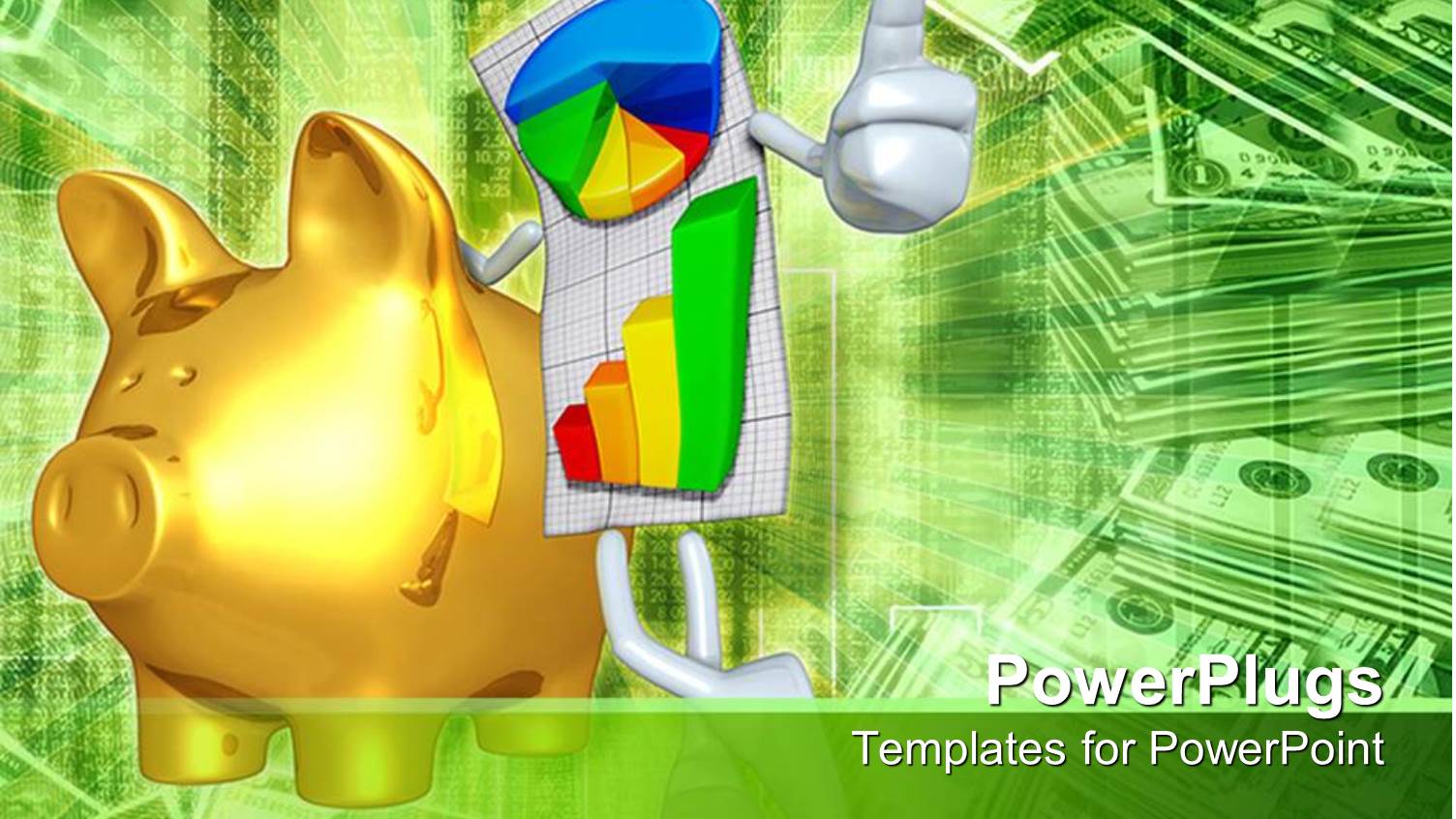 a Gold Colored Piggy Bank with a Graph Beside it