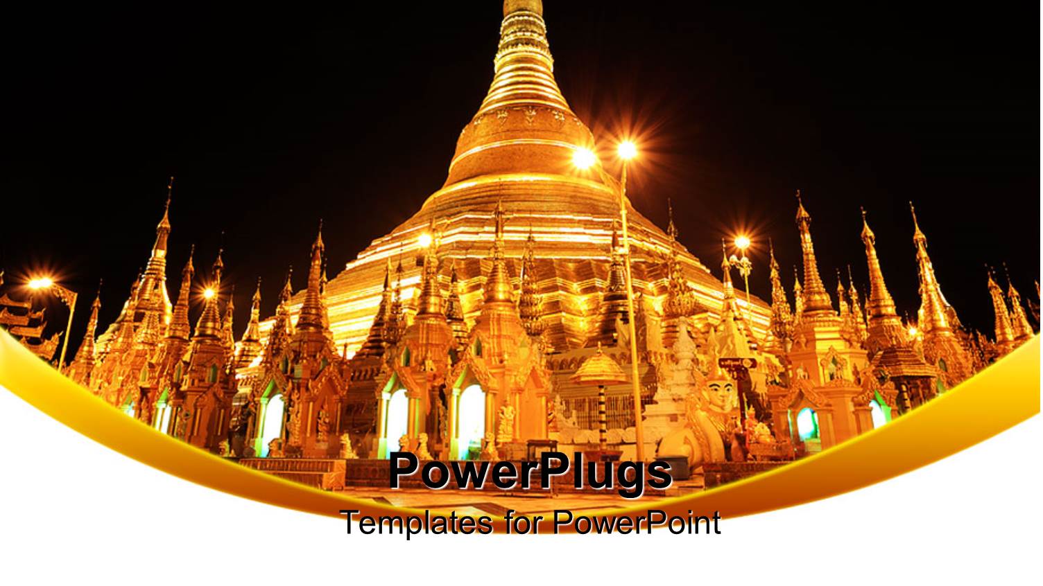 Gold Colored Well Lit Pagoda with a Black Background