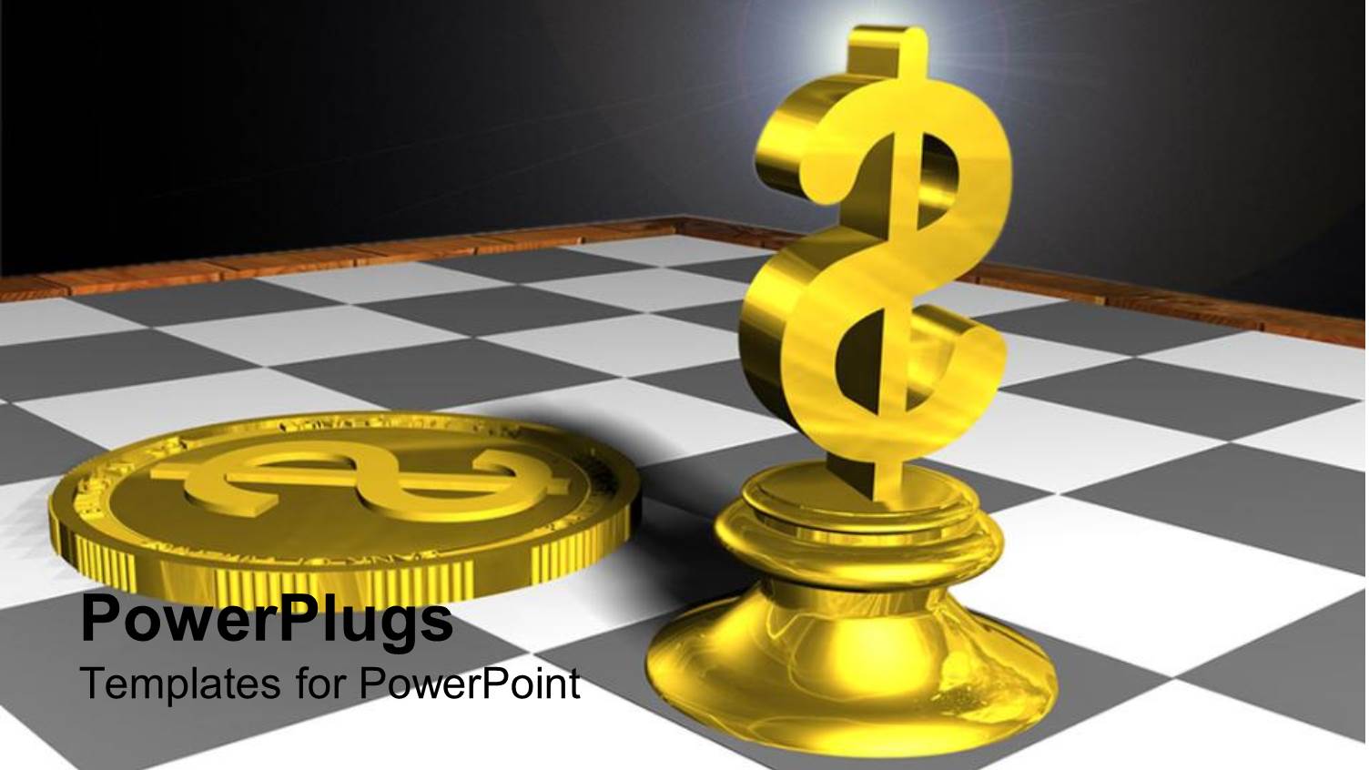 Gold Dollar Sign Chess Piece and Gold Coin on Gray and White Chess Board, Finance, Investing