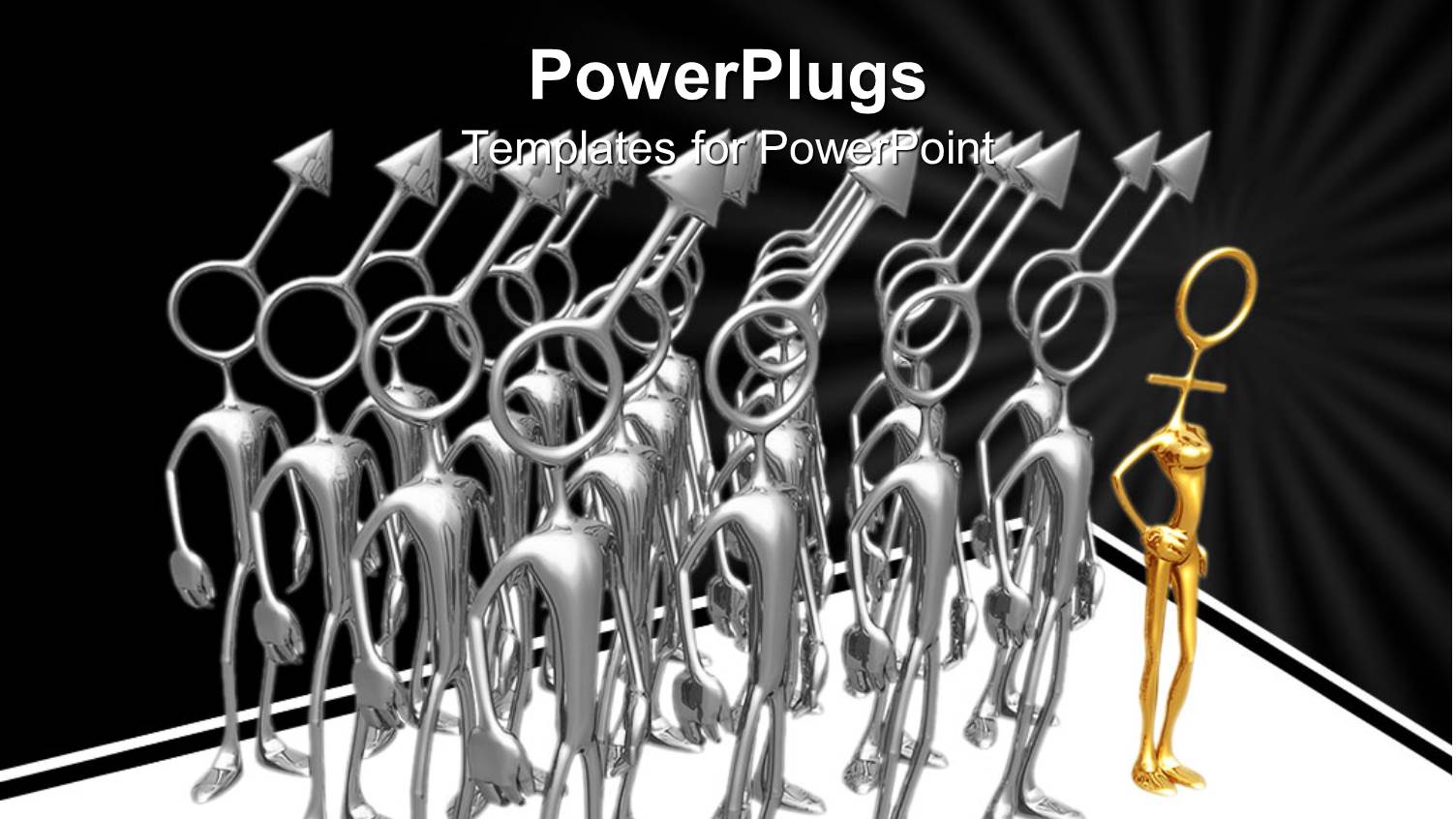 Gold Female Figure with large Group of Silver Male Figures