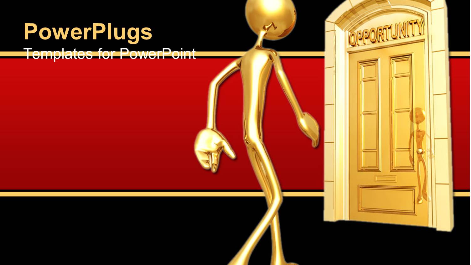 Gold Figure Approaching Door of Opportunity on Red and Black Background