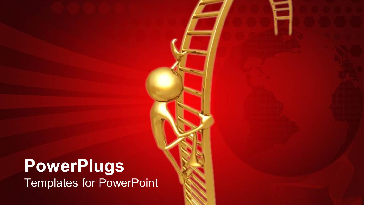 Gold Figure Climbing Arched Ladder on Red Background