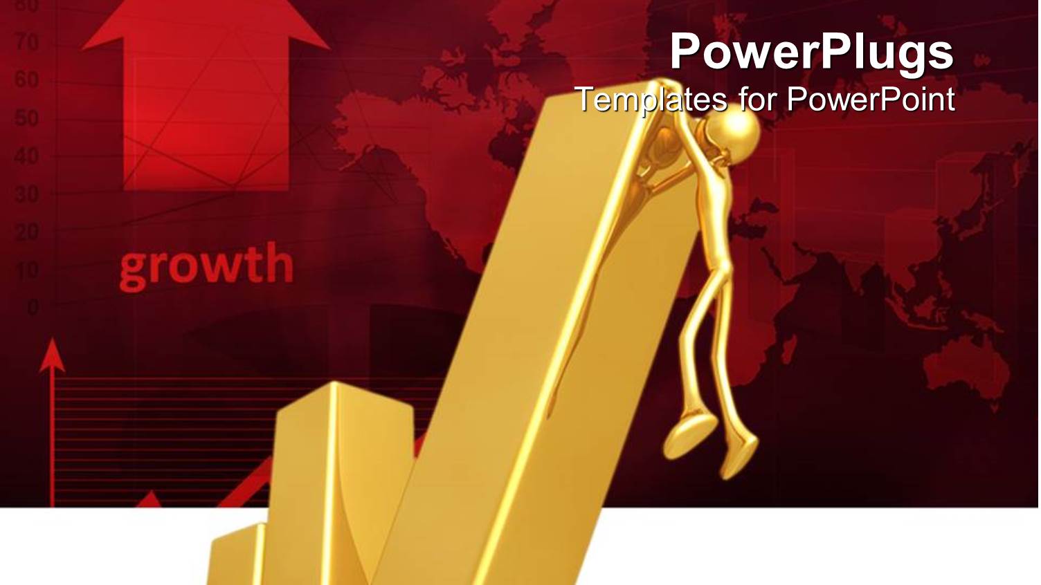 Gold Figure Climbing Last Part of Bar Chart on Red Background Indicating Growth