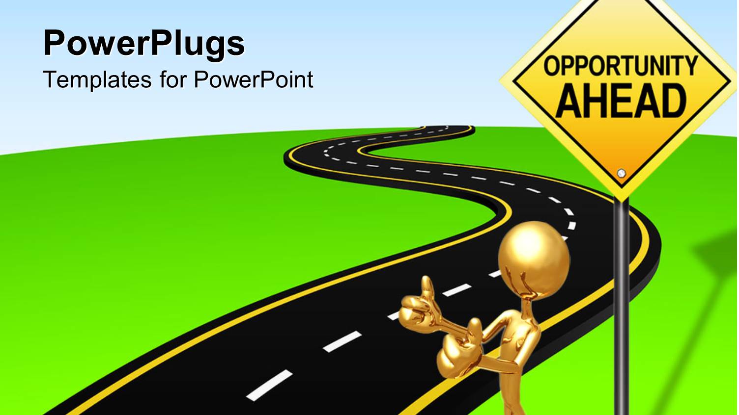 Gold Figure Hitching Ride Next to Opportunity Ahead Sign