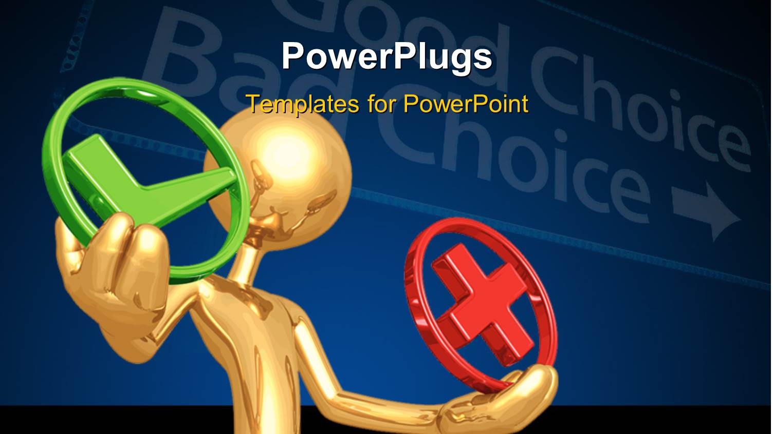 Gold Figure Holding Green Check and Red X