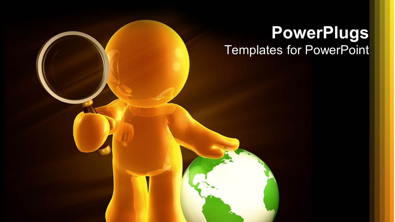 Gold Figure Holding Magnifying Glass Standing Next to Green and White Globe