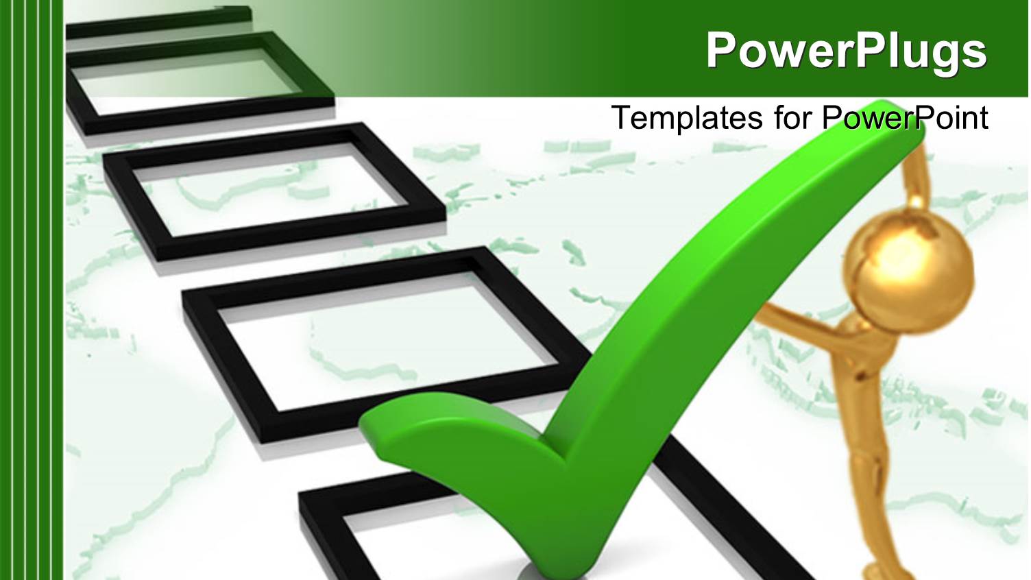 Gold Figure Placing large Green Three Dimensional Check Mark in Square