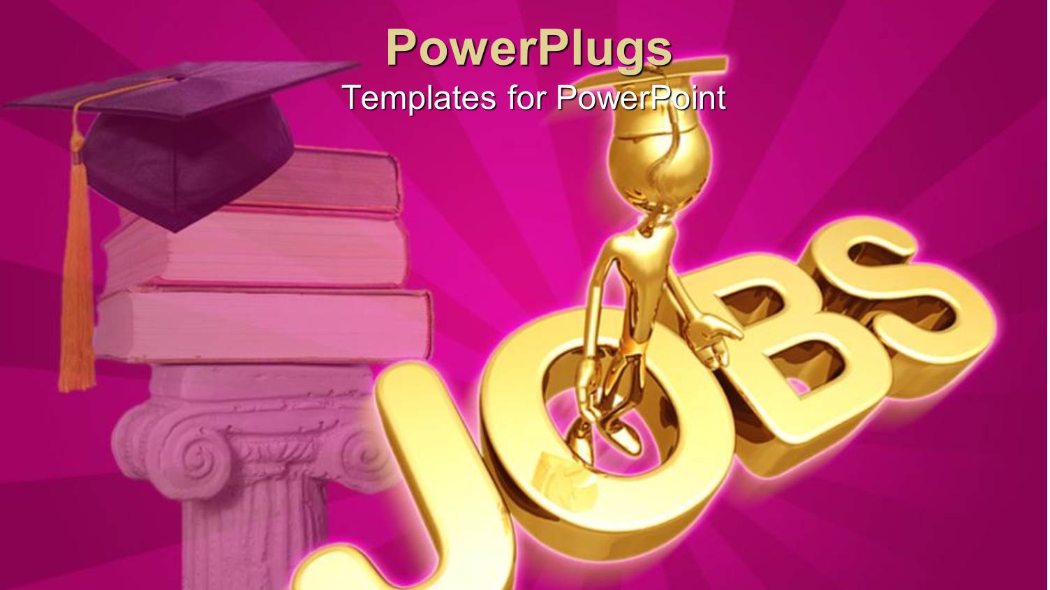 Gold Figure Wearing Graduation Cap Inside Three Dimensional Word Jobs with Stack Books in Background