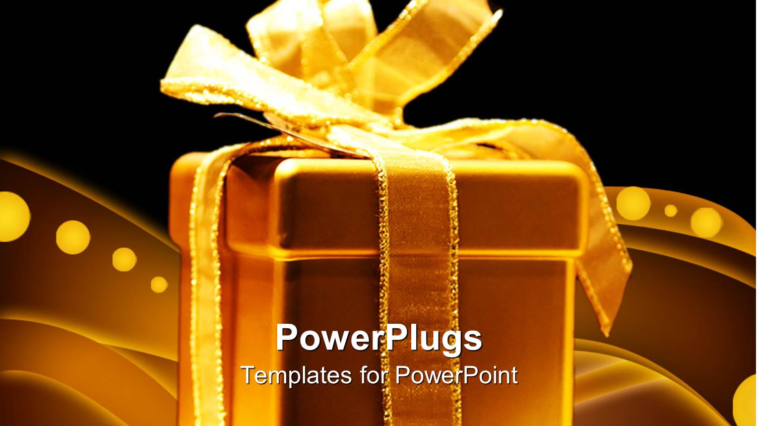 Gold Gift Box with Ribbon and Bow on Black Background